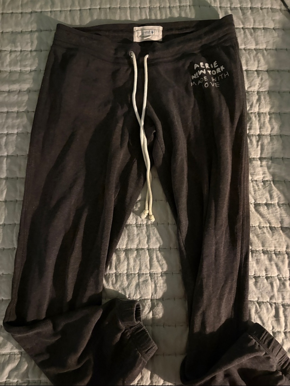 Aerie Dark Charcoal Grey Jogger Sweatpants with White Drawstring